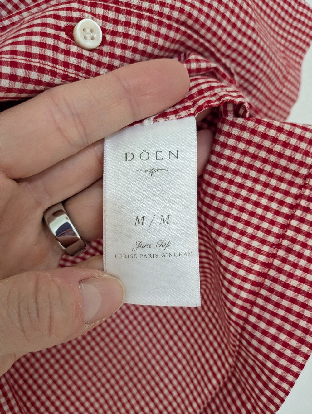 PRICE IS FIRM - Doen June Top Cerise Paris Gingham Medium - Picture 9 of 10
